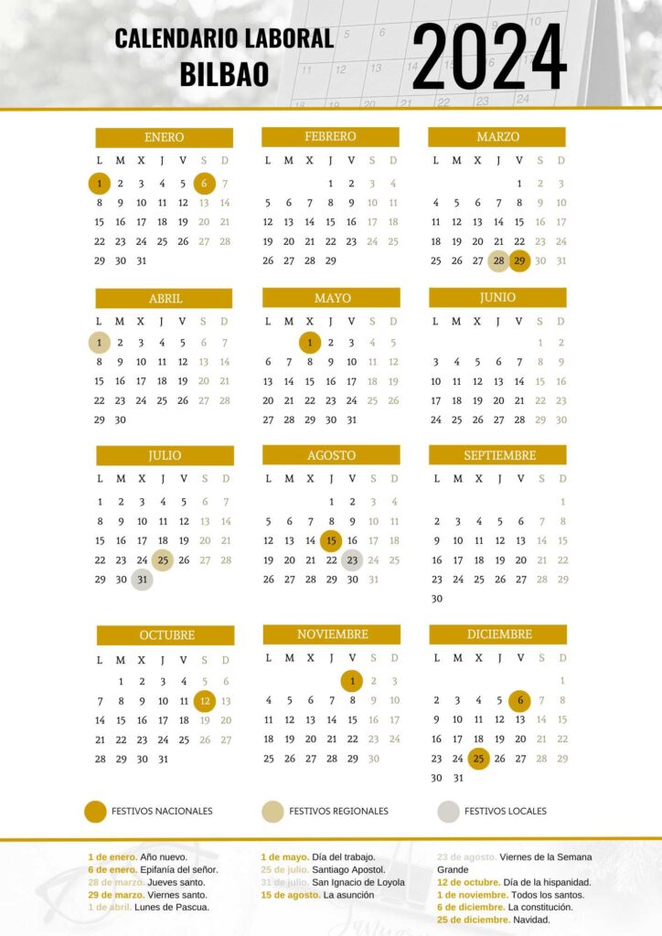 CALENDARIO LABORAL BILBAO 2024