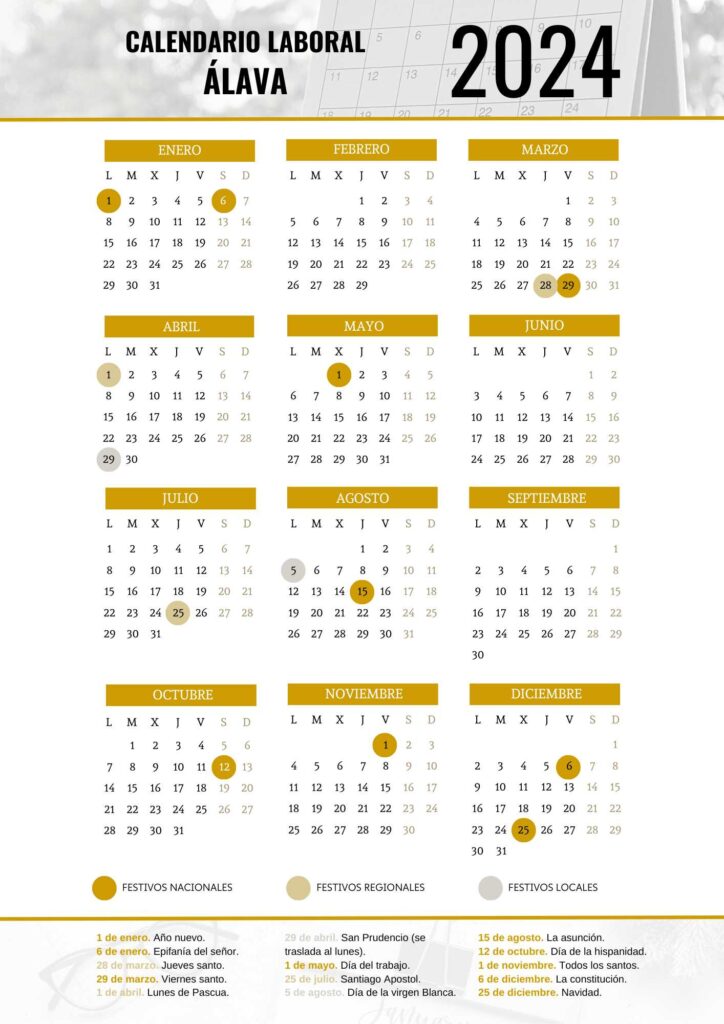 Calendario laboral Alava 2024