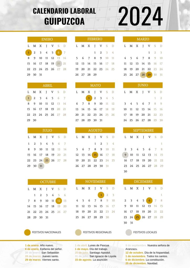 CALENDARIO LABORAL GUIPÚZCOA 2024