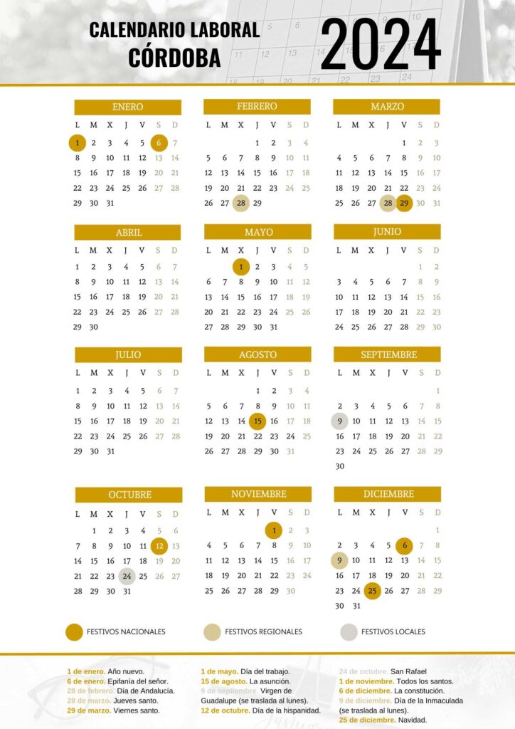 CALENDARIO LABORAL CÓRDOBA 2024