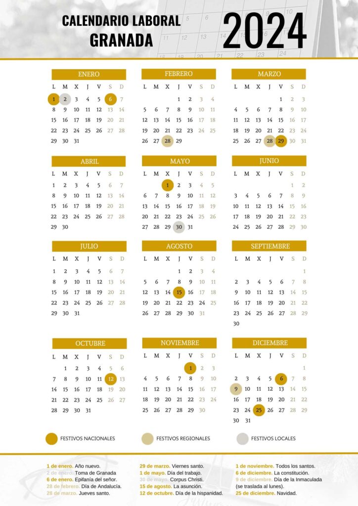 CALENDARIO LABORAL GRANADA 2024