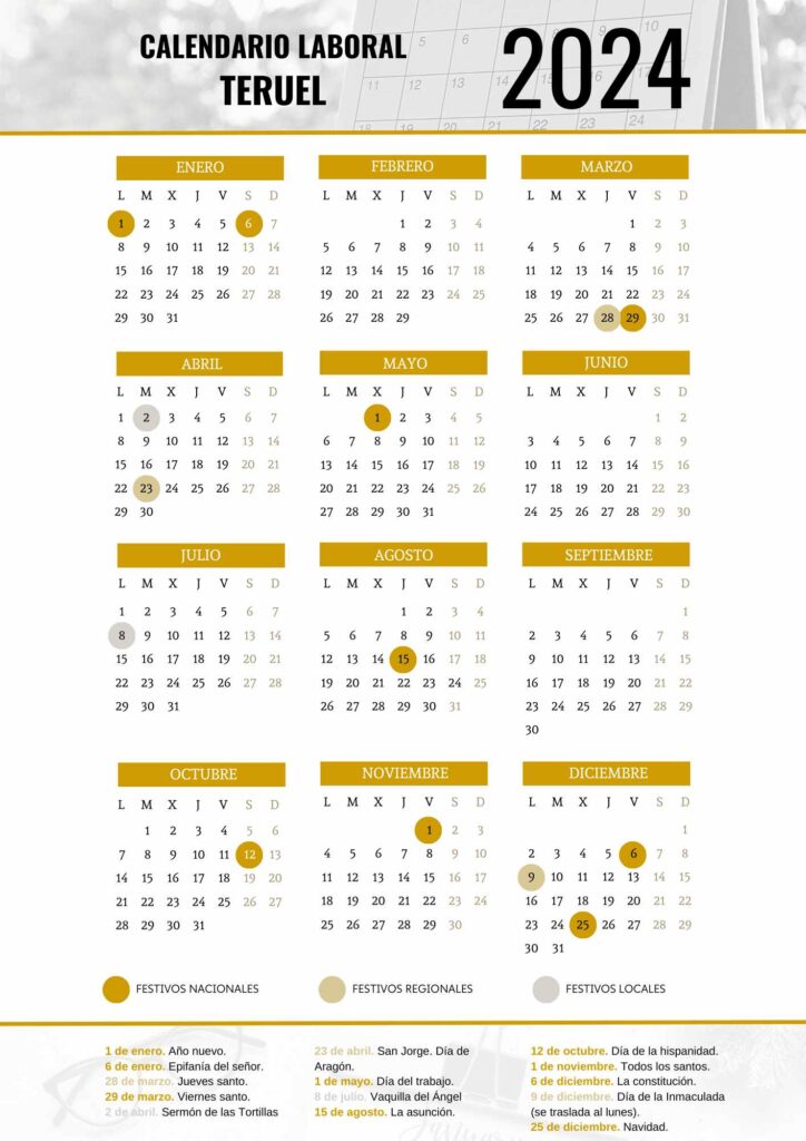 CALENDARIO LABORAL TERUEL 2024