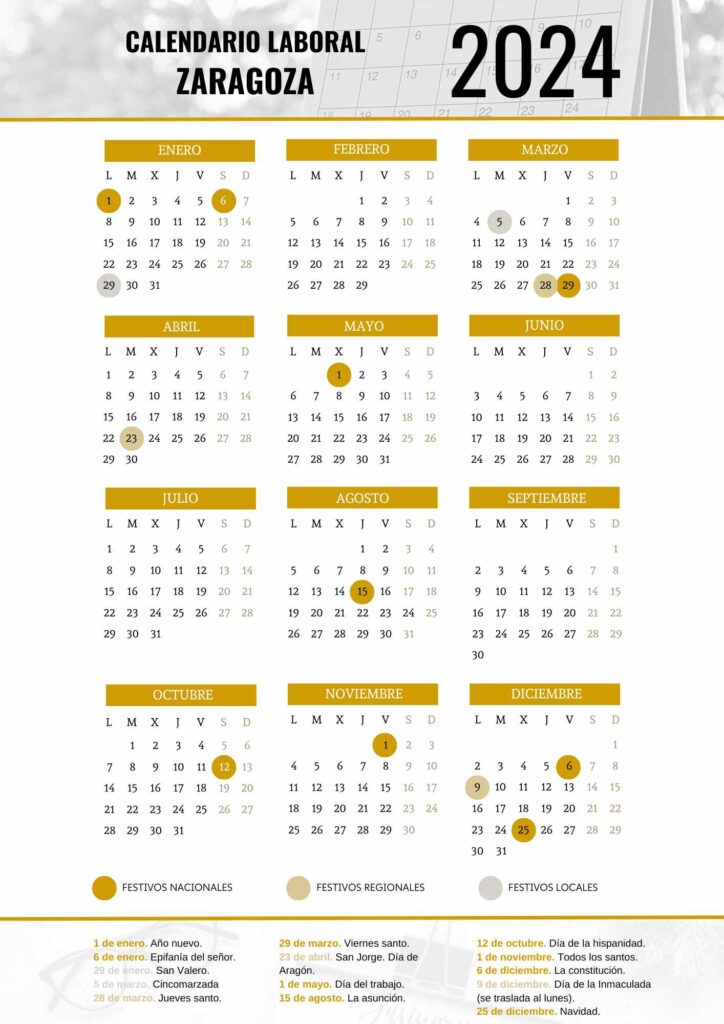 CALENDARIO LABORAL ZARAGOZA 2024