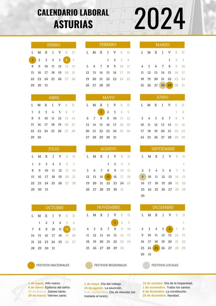 CALENDARIO LABORAL ASTURIAS 2024