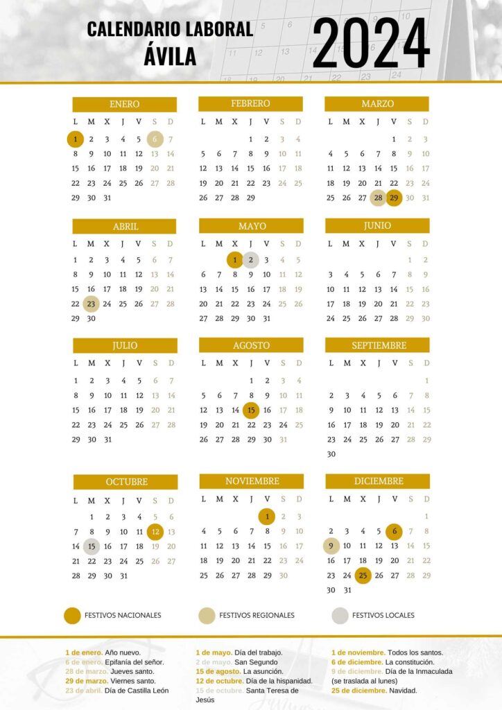 CALENDARIO LABORAL ÁVILA 2024