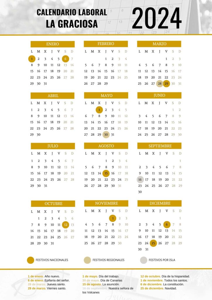 CALENDARIO LABORAL LA GRACIOSA 2024