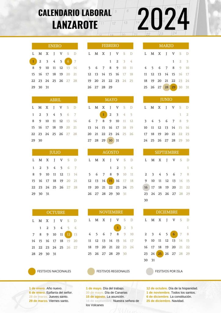 CALENDARIO LABORAL LANZAROTE 2024