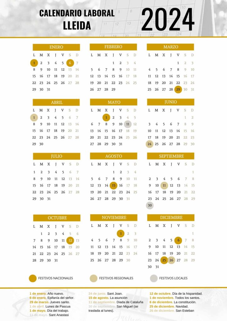 CALENDARIO LABORAL LLEIDA 2024