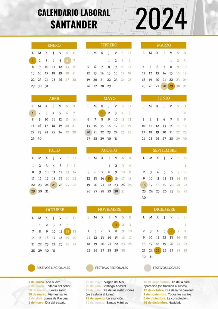 CALENDARIO LABORAL SANTANDER 2024