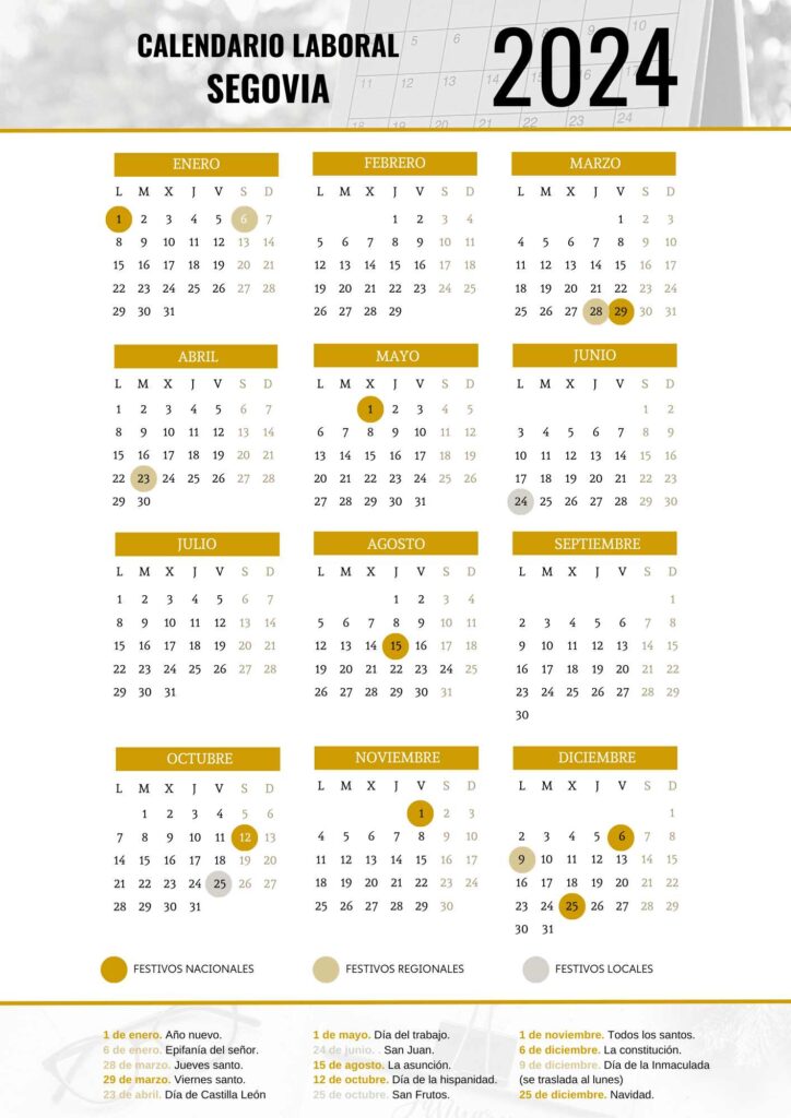 CALENDARIO LABORAL SEGOVIA 2024