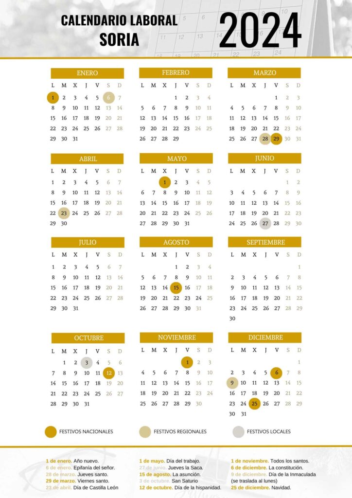 CALENDARIO LABORAL SORIA 2024