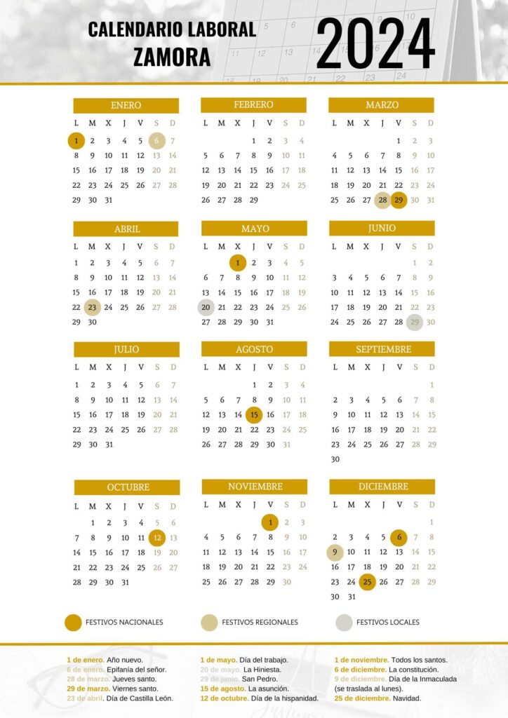 CALENDARIO LABORAL ZAMORA 2024