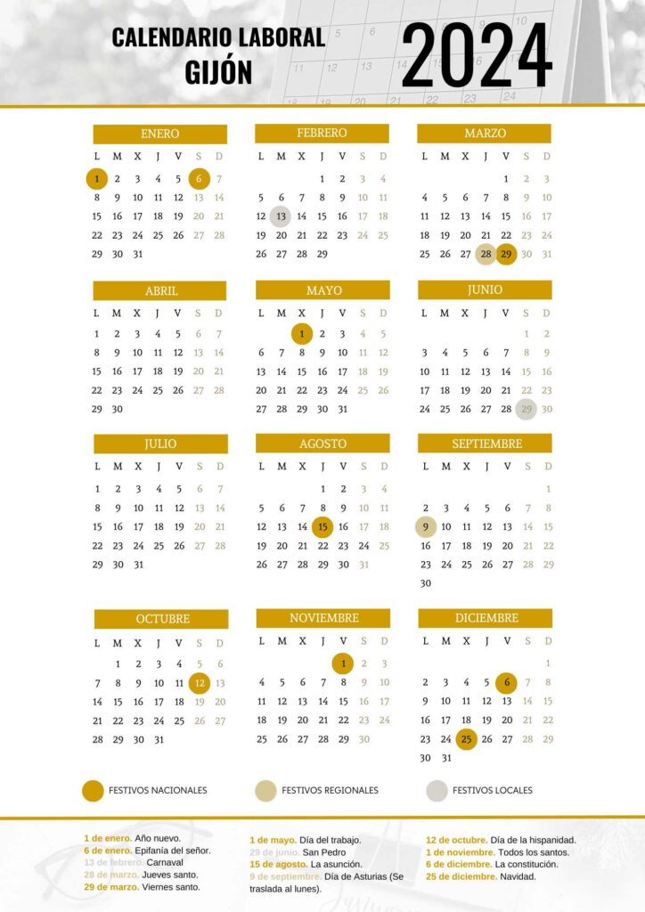 CALENDARIO LABORAL GIJÓN 2024